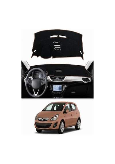 Opel - Corsa E 2014-2019 Uyumlu Torpido Koruma Kılıfı - Kahverengi Şeritli