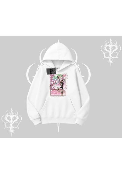 Startmore Kapşonlu Sweatshirt Anime Kawaii Japon Kız Desenli Beyaz