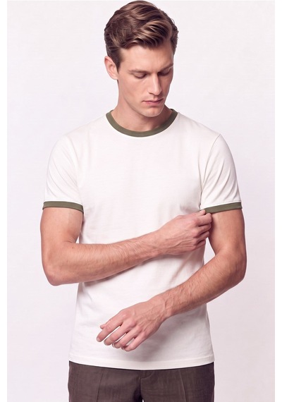 Efor Slim Fit Bisiklet Yaka Ekru - Haki Tişört Ts 932 Ekru-haki