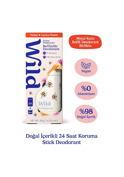 Wild %98 Natural Stick Deodorant Kutu + Refill Paketi - Honey Bee + Honey & Cactus Flower 40 Gr