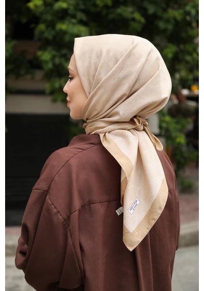 Eşarp - Premium Lux Original Monogram Eşarp İpek Vual, Yüksek Kalite, Hafif, Rahat, Şık, Scarf Altın