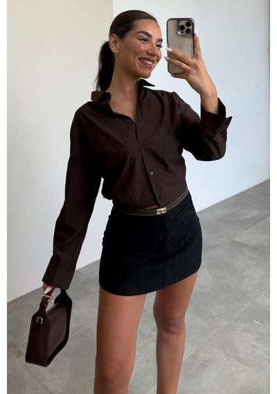 Madmext Kahverengi Basic Kadın Gömlek Mg2355 Kahverengi