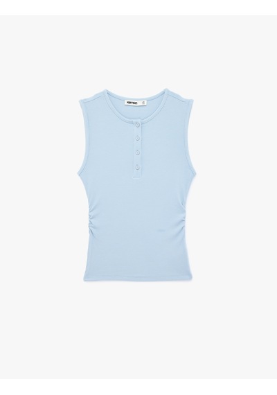 Koton Ribanalı Düğmeli Yuvarlak Henley Yaka Fitilli Atlet Mavi 6sak10407ek