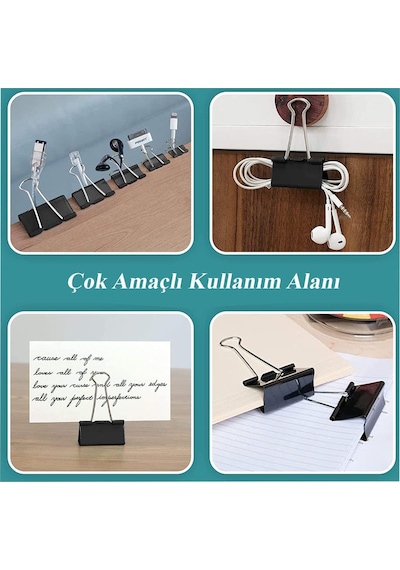 Çelik Kıskaç Klips 15 Mm 12 Adet 1 Paket Metal Mandal Binder Clips Kıska 30 Sayfa Kapasiteli Çok Amaçlı Kullanım