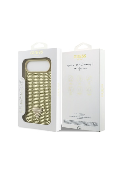 Apple Uyumlu iPhone 17 Air Kılıf Guess Lisanslı Taşlı Arka Yüzey Üçgen Logolu Kapak Gold