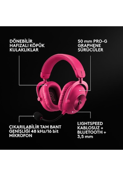 Logitech G Pro X3 Lightspeed Kablosuz Bluetooth Oyuncu Kulaklığı - Pembe