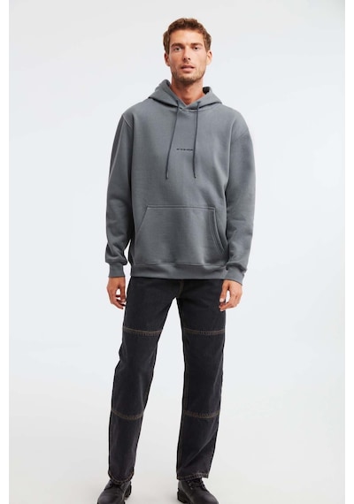 Grımelange Epıc  Erkek Yumusaçık Kumaşlı Kapüşonlu Kordonlu Regular Fit Nakışlı Açık Gri Sweatshirt