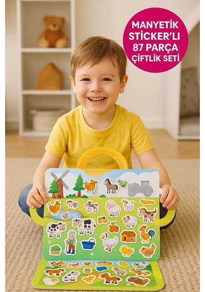 Manyetik Çiftlik Oyunu 87 Parça Sticker Manyetik Hayvanlar Sebzeler C Ocuk Eg İtici Set