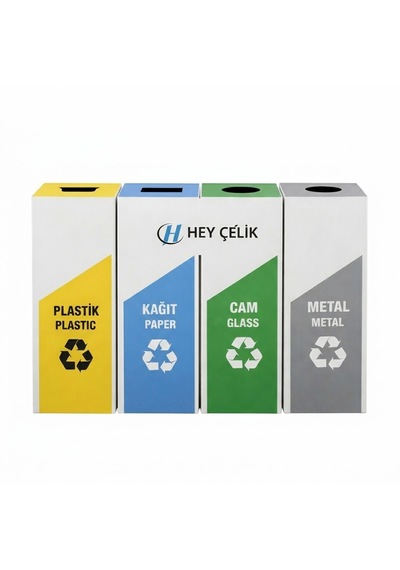 4 Lü Sıfır Atık Kutusu Sak-109 Metal Geri Dönüşüm Ünitesi Hey Çelik