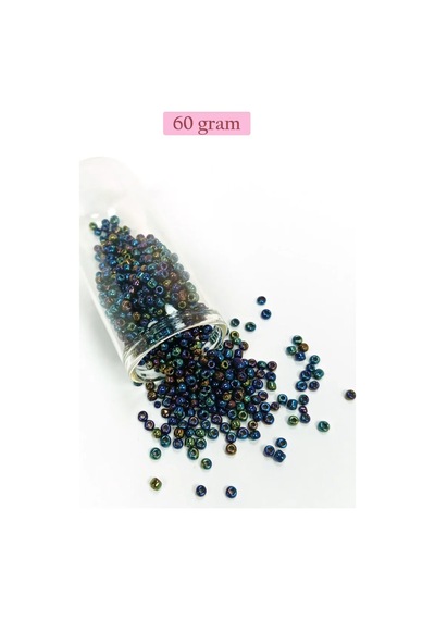 Tedar Dökme Cam Kum Boncuk 8/0 3 Mm - 60 Gram - Lacivert Yeşil - Bnc210 Najmaddin (No:1) 8.5Cm X 10.5 Cm