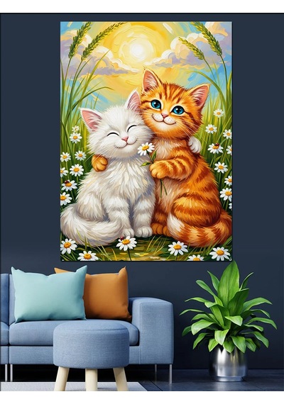 Ahşap Tablo Sarılıp Uyuyan Kedi Yavruları