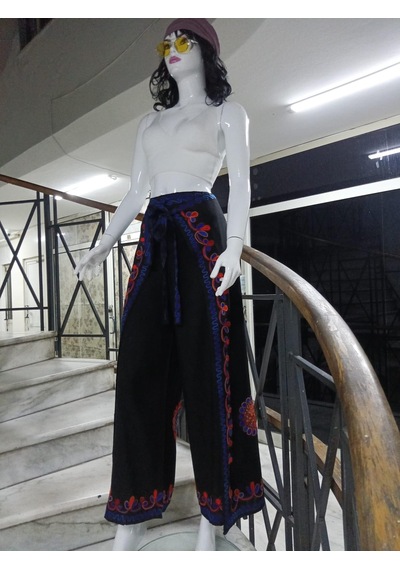 Eren Style Otantik Nakış İşlemeli Harem Şalvar Bulmaca Pantolon 104 Cm -9315 Siyah