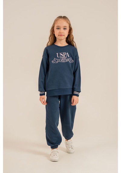 U.S. Polo Assn. Kız Çocuk Nakışlı Mavi Uzun Kol Eşofman Takımı Us2705-c-v1 Mavi