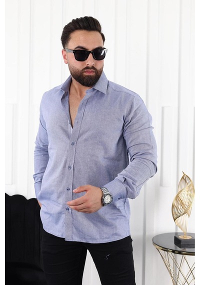 Mcz Giyim İndigo Renk Regular Klasik Erkek Gömlek Indigo