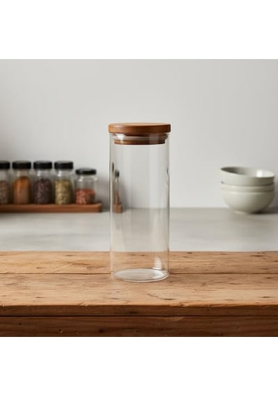 Doğal Akasya Ahşap Kapaklı Borosilikat Cam Kavanoz - 350 Ml Vakumlu Yuvarlak Baharatlık, Çay Ve Kahve Saklama Kabı Çok Renkli