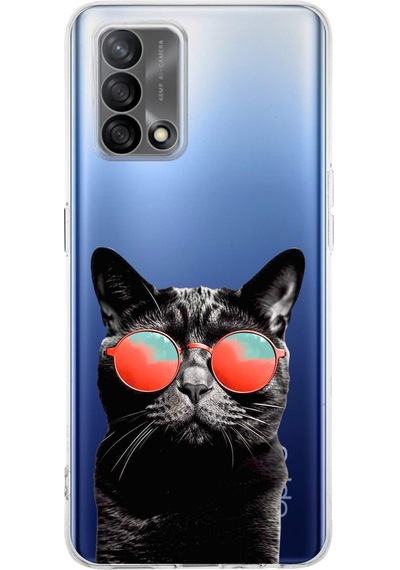Oppo A74 İle Uyumlu 1mm Slim Fit Kedi 3 050d Baskılı Şeffaf Kılıf Şeffaf