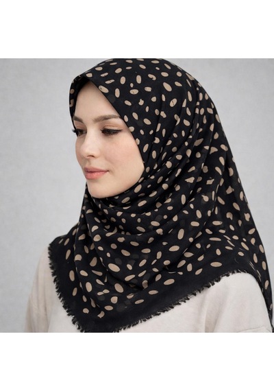 Sinem Emprime Koton Eşarp - Siyah / Karamel-06289 Çikolota