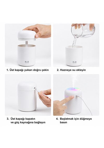 Araç İçi Mini Hava Nemlendirici Usb Ultrasonik Aroma Difüzörü Rgb Led Işıklı Sessiz Çalışma Bardak Tutuculu Tasarım