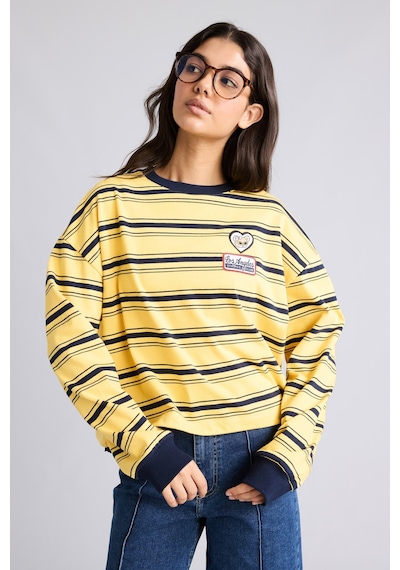 Defacto %100 Pamuk Loose Fıt Bisiklet Yaka Baskılı Çizgili Sweatshirt I2418ax26auyl275 Sarı-yl275