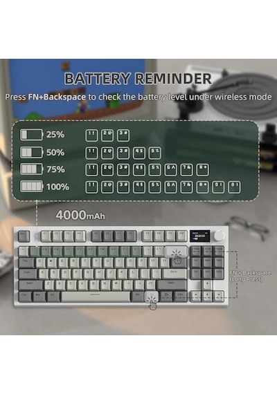 Rk86 Kablosuz Mekanik Klavye, Gaming Klavye Conta Montajlı, 3 Mod 2.4ghz/bluetooth/type C Apex Pro Tkl Rgb 75% Oyuncu Klavyesi, Tft Renkli Ekran, Topuz, Hot Swappable Doğrusal Anahtar