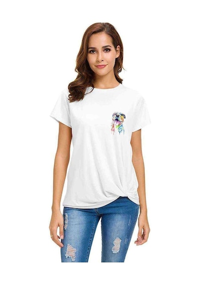 Watercolor Pitbull Kadın Beyaz Tshirt