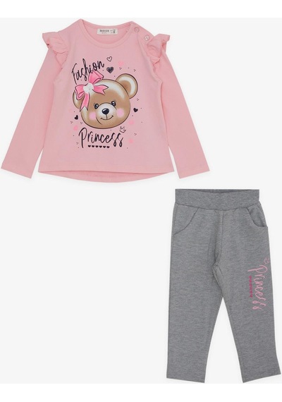Breeze Kız Çocuk Taytlı Takım Fiyonklu Ayıcık Baskılı 1.5-5 Yaş, Pembe-pembe Pembe