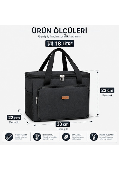 Microcase 18 Lt 5 Gözlü Termos Çanta Isı Yalıtımlı Piknik Kamp Plaj Balıkçı Soğutucu Çanta Al5649 Siyah