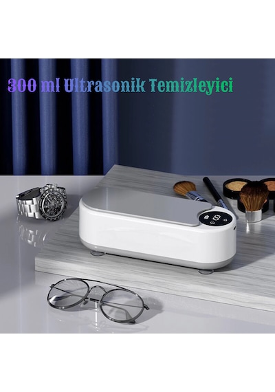 Dijital Ekranlı Ultrasonik Takı Temizleyici Çok Fonksiyonlu Takı Saat Gözlük Fırça Temizleme 300 Ml