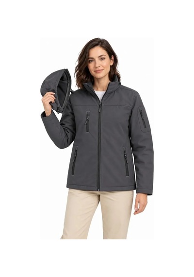 Butik İstanbul Su Geçirmez Softshell İçi Polar Astarlı Çıkarılabilir Kapüşonlu 4 Cepli Mont Ceket - Füme