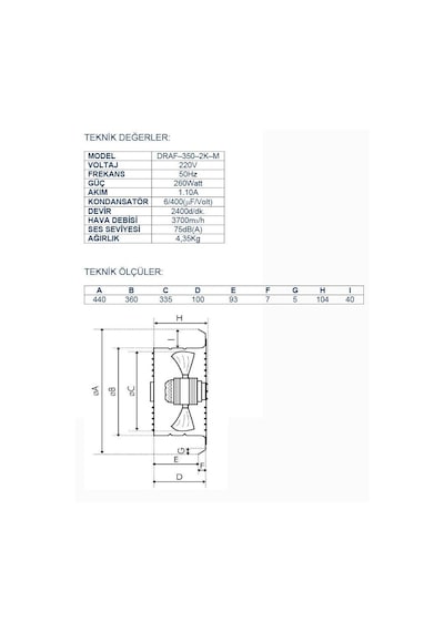 Ayas Draf-350-2K-M 35 Cm Sanayi Tipi Aspiratör