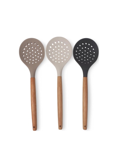 Bambu Saplı Silikon Kevgir, Bambu Uzun Silikon Geniş Kevgir 27cm 3 Renk Seçenekli Taba