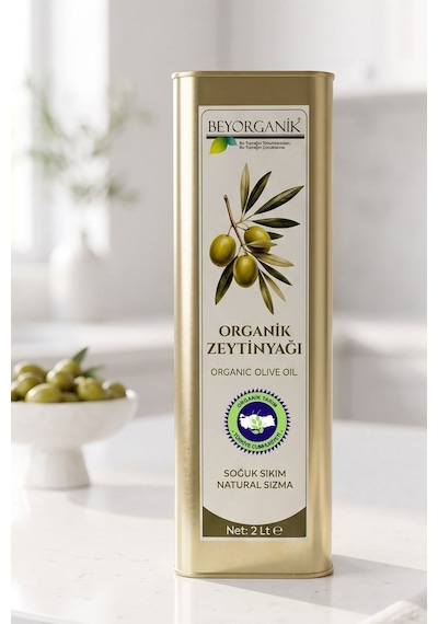 Organik Soğuk Sıkım Natürel Sızma Zeytinyağı 2 Litre Teneke %0,3 Asit Pestisit Analizli