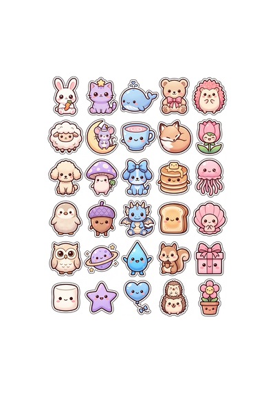 30 Adet Pastel Karakter Sticker Seti - Laptop Defter Telefon Çok Renkli