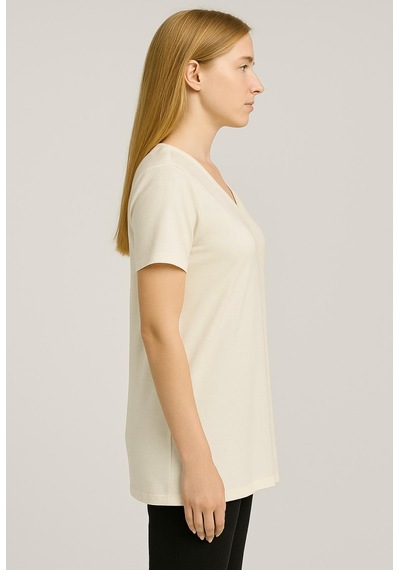 Axxel Kadın Krem Kısa Kollu Pamuklu Oversize Rahat Kesim T-shirt-d804-k