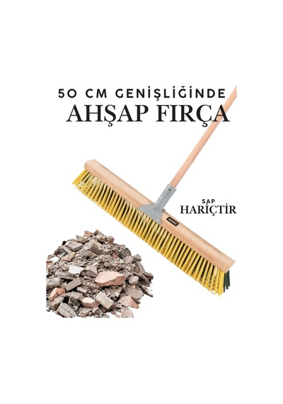 50 Cm Dış Mekan Ahşap Yer Fırçası - İnşaat Moloz Ve Bahçe Yaprak Süpürme Fırçası Sert Kıllı Süpürge