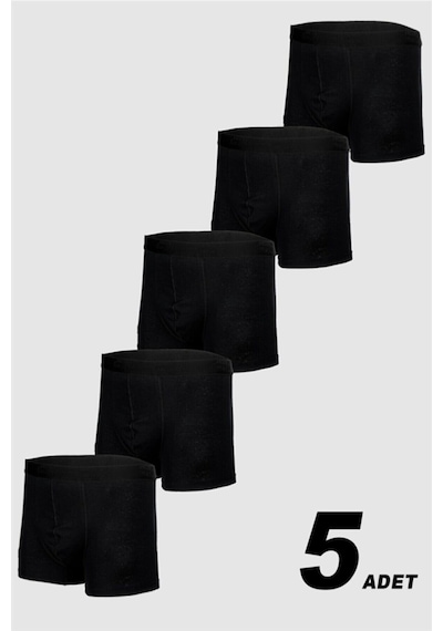 Nacar Store 5'li Erkek Siyah Pamuklu Likralı Boxer