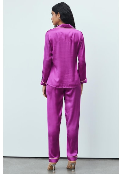Amour Fuşya Uzun Saten Pijama Takımı Fuşya