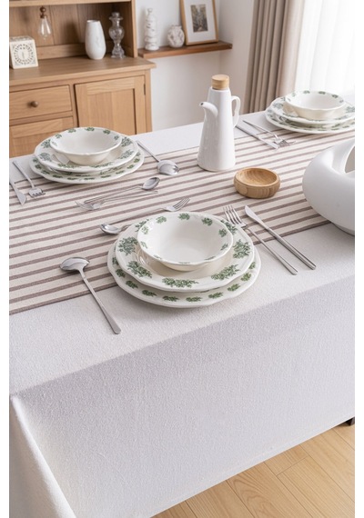 Kahverengi Çizgili Keten Runner 40x140 Cm - Yumuşak Dokulu Kahverengi