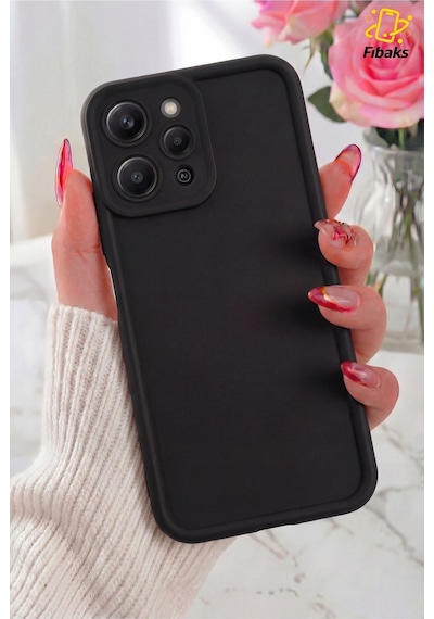 Fibaks Redmi 12 Uyumlu Kılıf Kamera Korumalı Yumuşak Dokulu Darbe Emici Siyah Silikon Kapak