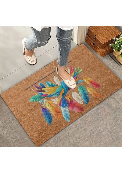 Valerine Life Nakış Desenli Kuş Ve Renkli Tüyler Welcome Kapı Önü Paspası 45x70cm