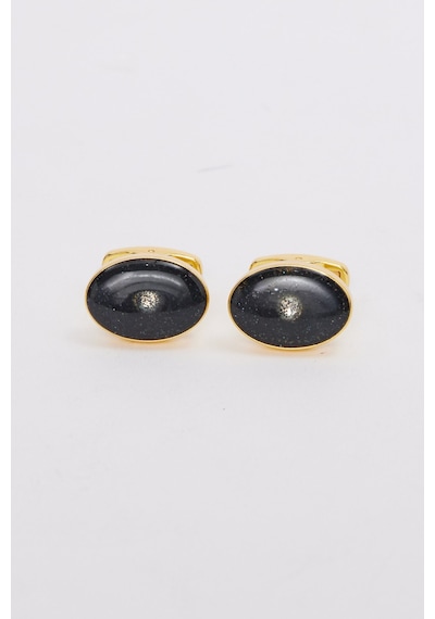 Erkek Gold Renk Oval Simli Görünümlü Kol Düğmesi-46659