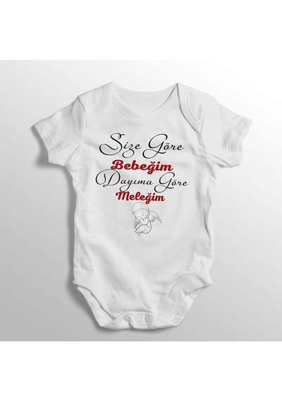 İmaj Tuğbababy Size Göre Bebeğim Dayıma Göre Meleğim Yazılı Baskılı Bebek Zıbını Beyaz
