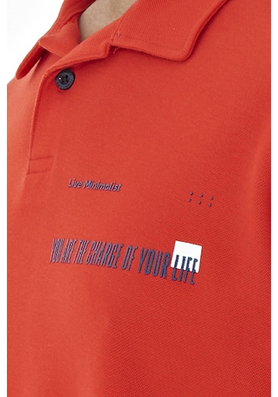 Tommylife Tommy Life Fiesta Yazı Baskılı Standart Form Polo Yaka Erkek T-shirt - 88236 Kirmizi