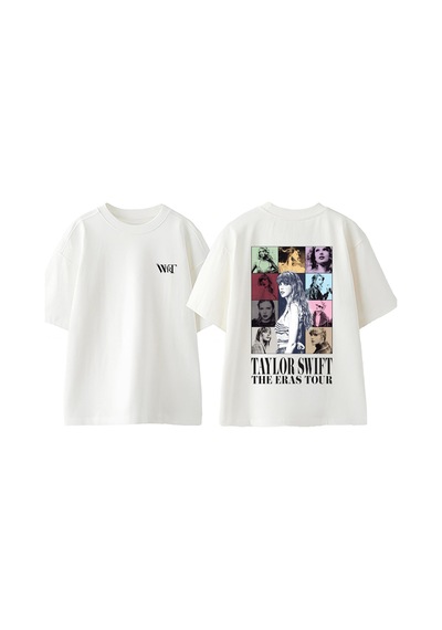 Thewert Taylor Swift 1 Tasarım Sırt Baskılı Pamuk Beyaz Oversize T-shirt