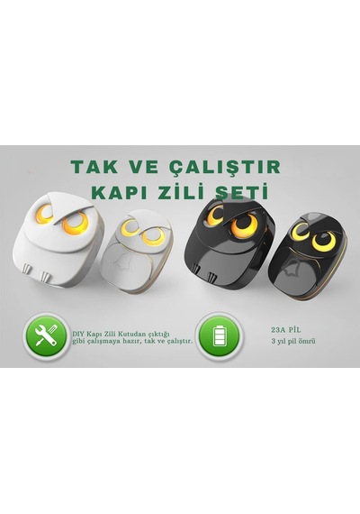 Techtic 1buton 1alıcı Kablosuz Kapı Zili Baykuş Şekilli Beyaz