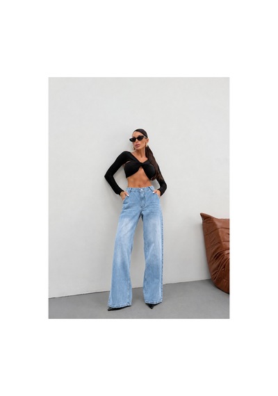 Kene Jeans Buz Kar Yan Cep Ön İşlemli Tam Kalıp Bol Paça Kot/denim Pantolon Buz Kar