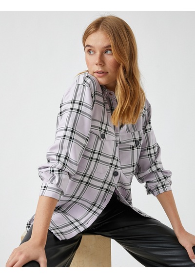 Koton Ceket Gömlek Kareli Shacket Oversize Lila Ekoseli 1yak68608pw Lila Ekoseli Lila