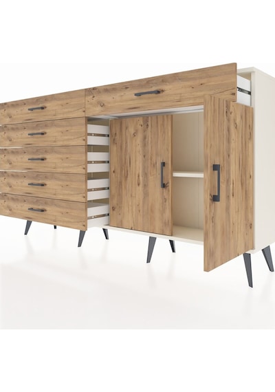 Arges Konsol Tek Raflı 6 Çekmeceli 2 Kapaklı 176x30x99 Aytaşı-çam Aytaşı-çam