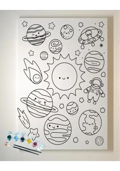 Resimli Tuval Boyama Seti, 25x35 Cm, 6 Renk Akrilik Boya İle Eğlenceli