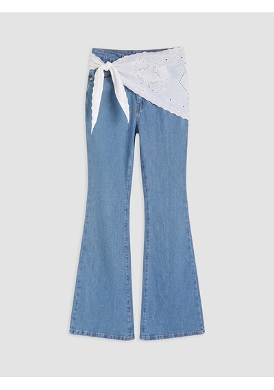 Lcw Modest İndigo Beli Fularlı Flare Kadın Jean Pantolon